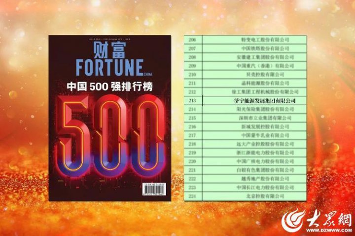 大众网丨济宁能源集团跃居《财富》中国500强第213位